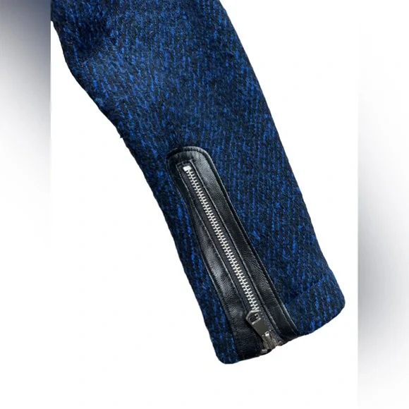 French Connection Electric Blue Wool Blend Motor Biker Jacket Size 6 - Picture 13 of 14